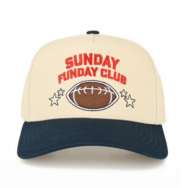 TCM0186
"SUNDAY FUNDAY CLUB" Embroidered Two Tone Football Cap

- One Size Fits Most
- Snap Back Closure
- 100% Cotton


