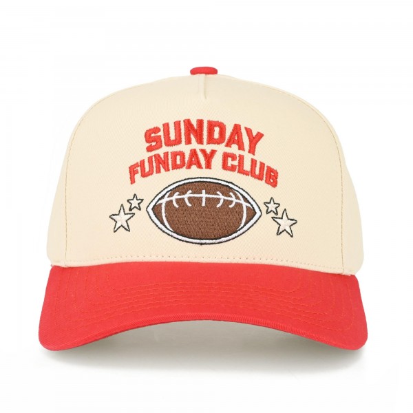 TCM0186
"SUNDAY FUNDAY CLUB" Embroidered Two Tone Football Cap

- One Size Fits Most
- Snap Back Closure
- 100% Cotton


