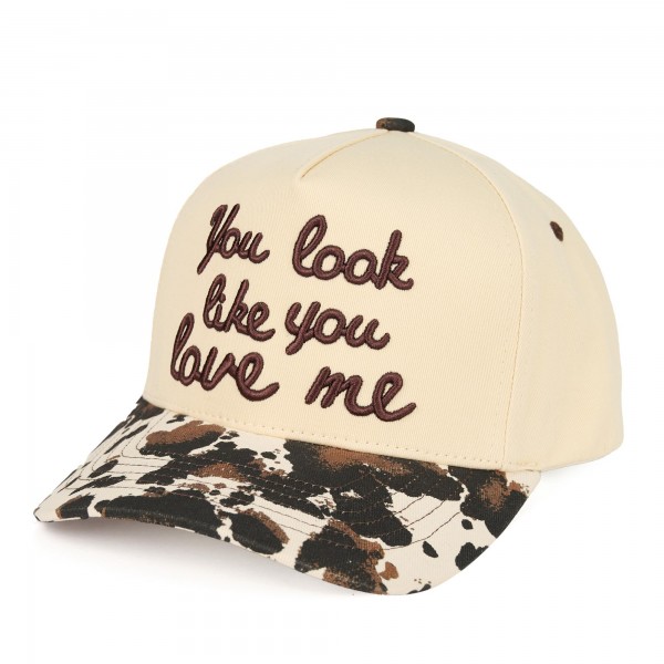 C.C TCM0052
"You Look Like You Love Me" Embroidered Three Tone baseball Cap 

- One Size Fits Most 
- Snap Back Closure 
- 100% Cotton 