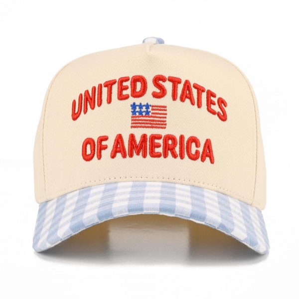 TCM0244
"UNITED STATES OF AMERICA" Embroidered Two Tone Gingham Baseball Cap

- One Size Fits Most
- Snap Back Closure
- 100% Cotton