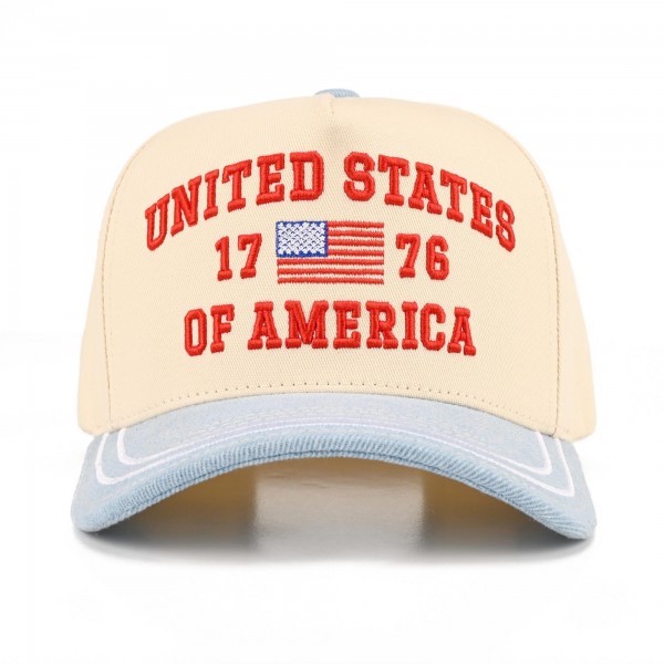 TCM0248
"UNITED STATES OF AMERICA 1776" Embroidered Two Tone Denim Baseball Cap With Stripe Bill
- One Size Fits Most
- Snap Back Closure
- 100% Cotton