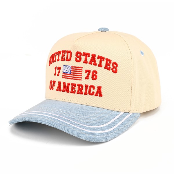 TCM0248
"UNITED STATES OF AMERICA 1776" Embroidered Two Tone Denim Baseball Cap With Stripe Bill
- One Size Fits Most
- Snap Back Closure
- 100% Cotton