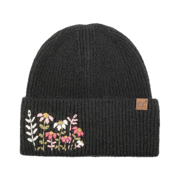 Bring a touch of cottage charm to cold weather style with this floral embroidered knit beanie, featuring a sweet cluster of stitched wildflowers on a fold over cuff and a small leather look patch for a polished finish. The soft heathered knit offers a snug, stretchy fit that keeps you warm without the bulk. An easy everyday layer for fall and winter that pairs perfectly with sweaters and puffers, and a thoughtful gift for boutiques and gift shops.