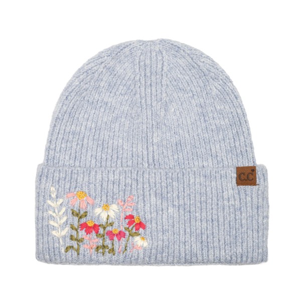 Bring a touch of cottage charm to cold weather style with this floral embroidered knit beanie, featuring a sweet cluster of stitched wildflowers on a fold over cuff and a small leather look patch for a polished finish. The soft heathered knit offers a snug, stretchy fit that keeps you warm without the bulk. An easy everyday layer for fall and winter that pairs perfectly with sweaters and puffers, and a thoughtful gift for boutiques and gift shops.