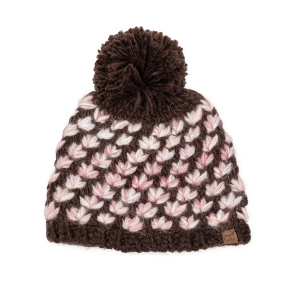 Popcorn Stitch Pom Beanie knit in a textured bubble pattern with a ribbed cuff and a chunky yarn pom on top. The plush, stretchy knit keeps ears warm and has a cozy handmade feel that stands out on the display wall. Great for snow days, ski trips, holiday markets, and weekend errands. Textured knit pom hats are a steady winter seller and an easy gift for teens, moms, and teachers.