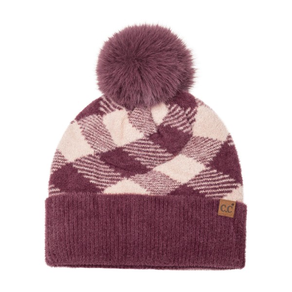 Buffalo Check Pom Beanie with a bold plaid knit crown, a solid ribbed fold over cuff, and an oversized faux fur pom on top. The soft stretch knit keeps ears warm and fits most adults comfortably. Made for tailgates, holiday markets, cabin weekends, and snowy school pickups. Plaid pom beanies are a classic winter seller and a go to stocking stuffer for teens, moms, and friends.
