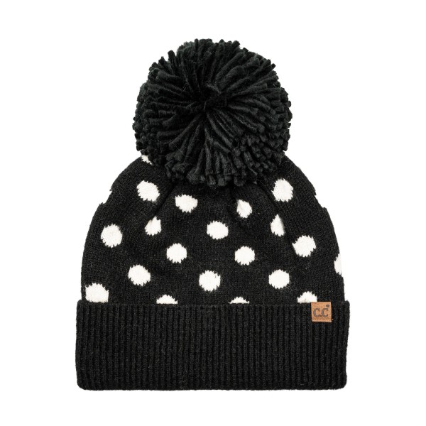 C.C HTE-0186
Polka Dot Pattern Cuff Beanie With Knit Pom

- 75% Acrylic / 25% Nylon
- One Size Fits Most