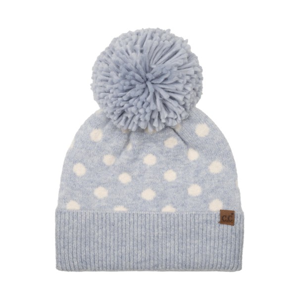 C.C HTE-0186
Polka Dot Pattern Cuff Beanie With Knit Pom

- 75% Acrylic / 25% Nylon
- One Size Fits Most