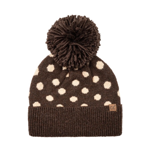 C.C HTE-0186
Polka Dot Pattern Cuff Beanie With Knit Pom

- 75% Acrylic / 25% Nylon
- One Size Fits Most