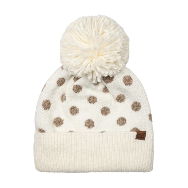 C.C HTE-0186
Polka Dot Pattern Cuff Beanie With Knit Pom

- 75% Acrylic / 25% Nylon
- One Size Fits Most