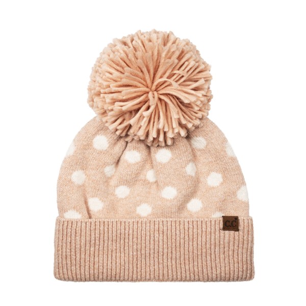 C.C HTE-0186
Polka Dot Pattern Cuff Beanie With Knit Pom

- 75% Acrylic / 25% Nylon
- One Size Fits Most