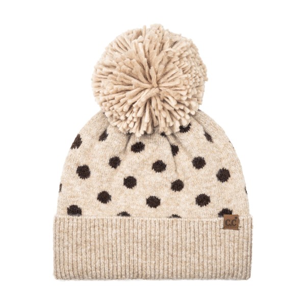 C.C HTE-0186
Polka Dot Pattern Cuff Beanie With Knit Pom

- 75% Acrylic / 25% Nylon
- One Size Fits Most