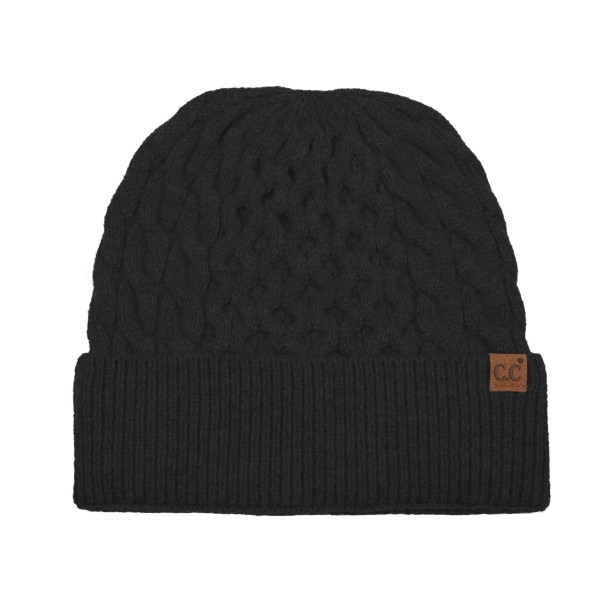 Cable Knit Cuffed Beanie with an allover braided cable pattern and a thick fold over cuff finished with a small faux leather patch. The soft stretch knit hugs the head without squeezing, and the double layer cuff adds extra warmth over the ears. A classic cold weather staple for game days, school runs, ski trips, and holiday gifting. Timeless cable knit beanies are a dependable reorder every fall and winter, so this one earns a permanent spot on the hat wall.