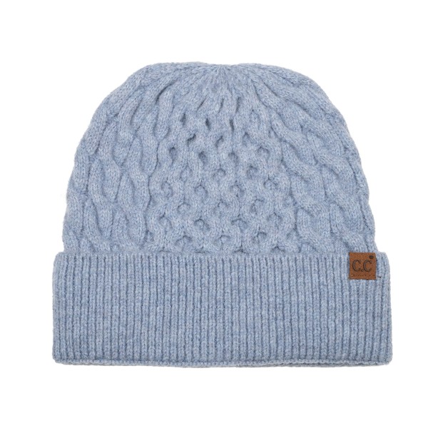 Cable Knit Cuffed Beanie with an allover braided cable pattern and a thick fold over cuff finished with a small faux leather patch. The soft stretch knit hugs the head without squeezing, and the double layer cuff adds extra warmth over the ears. A classic cold weather staple for game days, school runs, ski trips, and holiday gifting. Timeless cable knit beanies are a dependable reorder every fall and winter, so this one earns a permanent spot on the hat wall.