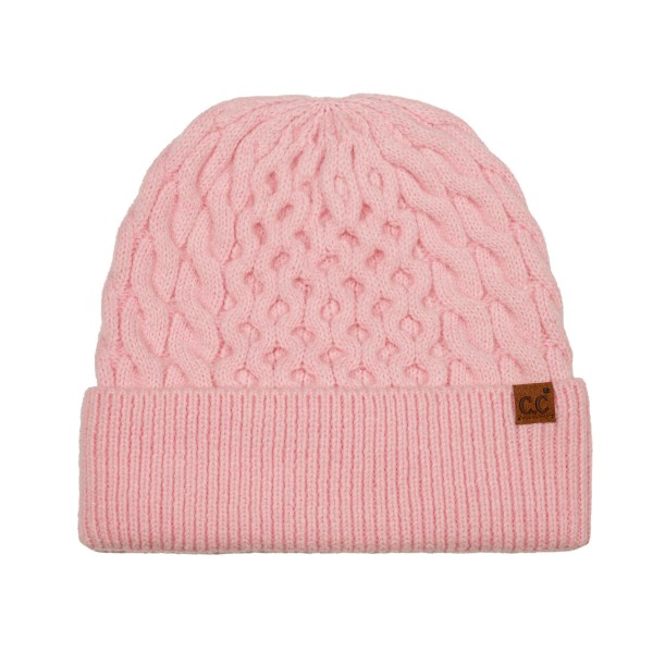 Cable Knit Cuffed Beanie with an allover braided cable pattern and a thick fold over cuff finished with a small faux leather patch. The soft stretch knit hugs the head without squeezing, and the double layer cuff adds extra warmth over the ears. A classic cold weather staple for game days, school runs, ski trips, and holiday gifting. Timeless cable knit beanies are a dependable reorder every fall and winter, so this one earns a permanent spot on the hat wall.