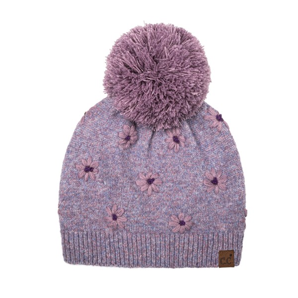 Daisy Knit Pom Beanie with a scattered flower motif knit right into the fabric for a soft, vintage inspired look. A fluffy pom sits on top, and the ribbed band hugs the head for a snug, comfortable fit with no bulky cuff. Sweet for school drop offs, pumpkin patch trips, and holiday markets. Floral knit beanies are a feel good gift that appeals to every age, so this style sells through quickly from fall into winter.