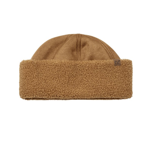 Sherpa Cuff Fisherman Beanie with a smooth suede look crown and a thick, fluffy sherpa band that hugs the head for extra warmth. The short, cropped silhouette sits above the ears for the trending fisherman style that pairs with shackets, puffers, and wool coats. Great for chilly commutes, weekend errands, fall festivals, and ski lodge days. Cozy sherpa hats are a winter must have and an easy gift for teens, moms, and friends.