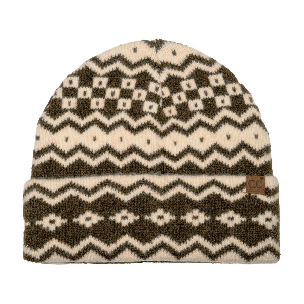 Fair Isle Knit Cuffed Beanie with a bold geometric pattern of zigzags, diamonds, and stripes worked in a soft, brushed yarn. The fold over cuff doubles the warmth over the ears, and a small faux leather patch adds a classic finishing detail. Made for ski lodges, holiday markets, and snowy commutes. Nordic inspired patterns are a seasonal favorite that shoppers grab for themselves and for gifting, so this one turns fast once temperatures drop.