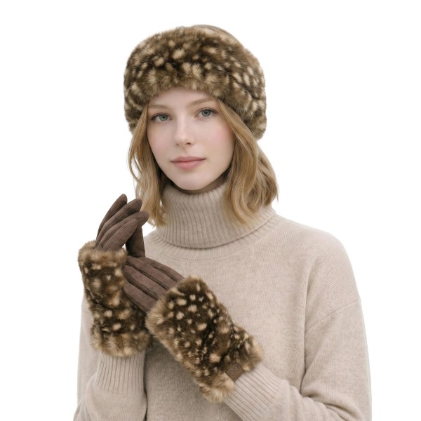 Fawn Print Faux Fur Headwrap made from plush, ultra soft faux fur printed with a sweet fawn spot pattern. The wide band covers the ears for real warmth while leaving room for ponytails, buns, and messy hair days. Perfect for school drop off, holiday markets, ski trips, and cold morning walks. A cute, giftable cold weather accessory that pairs perfectly with the matching scarf and bucket hat for easy add on sales.
