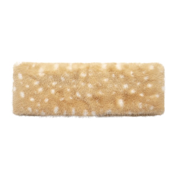 Fawn Print Faux Fur Headwrap made from plush, ultra soft faux fur printed with a sweet fawn spot pattern. The wide band covers the ears for real warmth while leaving room for ponytails, buns, and messy hair days. Perfect for school drop off, holiday markets, ski trips, and cold morning walks. A cute, giftable cold weather accessory that pairs perfectly with the matching scarf and bucket hat for easy add on sales.