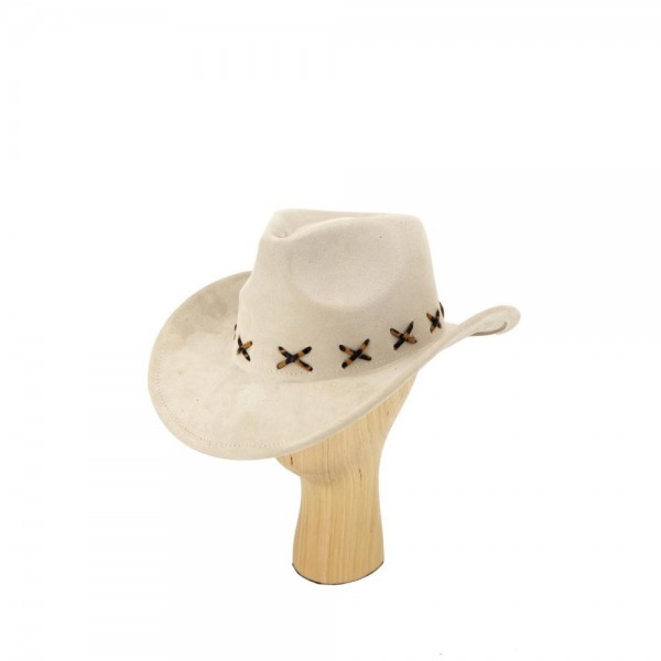 Faux Suede Cowboy Hat With Leopard Stitching

- One Size 
- 100% Polyester 