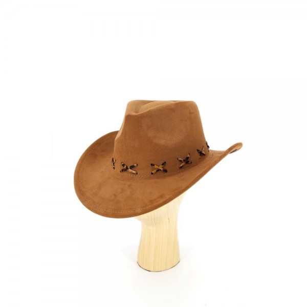 Faux Suede Cowboy Hat With Leopard Stitching

- One Size 
- 100% Polyester 