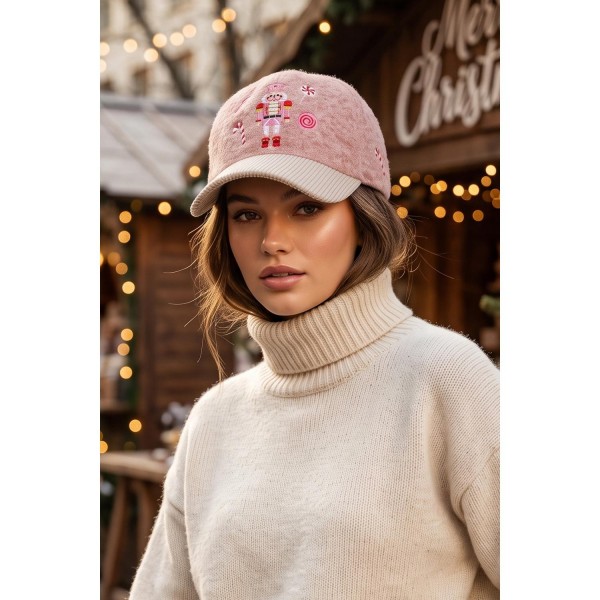 Nutcracker Embroidered Baseball Cap in a soft boucle knit with a contrast corduroy brim. Detailed embroidery pairs a classic nutcracker figure with candy canes and peppermint swirls for a full holiday scene across the front. An adjustable back strap fits most, and the plush texture reads instantly seasonal on a hat display. An easy impulse grab for holiday markets, teacher gifts, and Christmas parade weekends.
