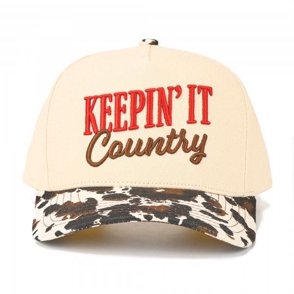 C.C TCM0238
Two Tone Canvas Cow Print Embroidered "KEEPIN' IT Country" Baseball Cap

- Snap Back Closure
- One Size Fits Most
- 100% Cotton
