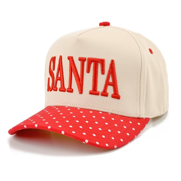 Keep it merry and simple with this SANTA embroidered baseball cap, featuring bold raised lettering across a structured front panel and a curved brim finished with contrast piping. A classic holiday accent that pairs perfectly with chunky knits, flannels, and winter coats. The adjustable back closure offers a comfortable fit for most head sizes, making it an easy gift and a festive favorite for boutiques and gift shops.
