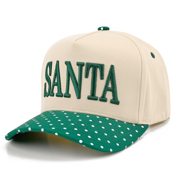 Keep it merry and simple with this SANTA embroidered baseball cap, featuring bold raised lettering across a structured front panel and a curved brim finished with contrast piping. A classic holiday accent that pairs perfectly with chunky knits, flannels, and winter coats. The adjustable back closure offers a comfortable fit for most head sizes, making it an easy gift and a festive favorite for boutiques and gift shops.