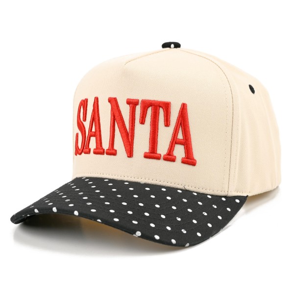 Keep it merry and simple with this SANTA embroidered baseball cap, featuring bold raised lettering across a structured front panel and a curved brim finished with contrast piping. A classic holiday accent that pairs perfectly with chunky knits, flannels, and winter coats. The adjustable back closure offers a comfortable fit for most head sizes, making it an easy gift and a festive favorite for boutiques and gift shops.