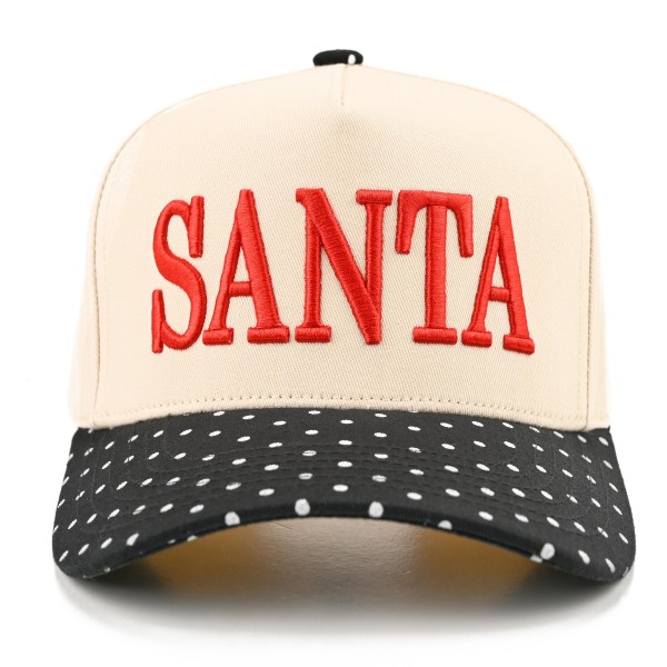 Keep it merry and simple with this SANTA embroidered baseball cap, featuring bold raised lettering across a structured front panel and a curved brim finished with contrast piping. A classic holiday accent that pairs perfectly with chunky knits, flannels, and winter coats. The adjustable back closure offers a comfortable fit for most head sizes, making it an easy gift and a festive favorite for boutiques and gift shops.