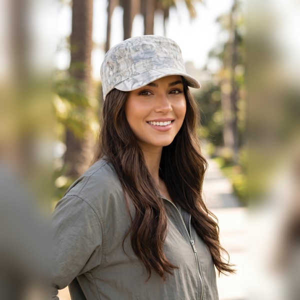 Camo Print Cadet Cap

- One Size Fits Most
- Elastic Back
- 100% Cotton