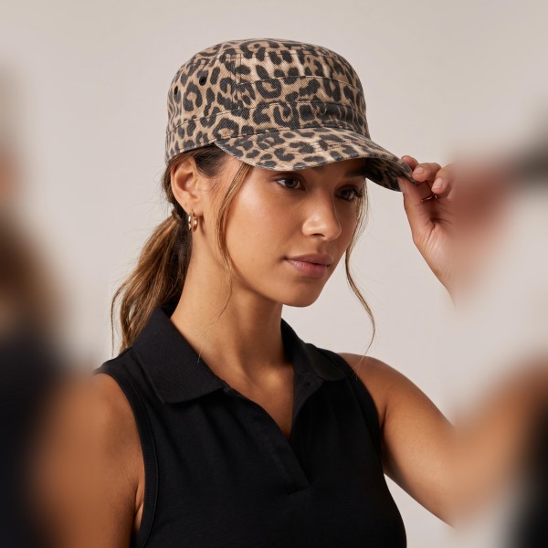 Leopard Print Cadet Cap

- One Size Fits Most
- Elastic Back
- 100% Cotton