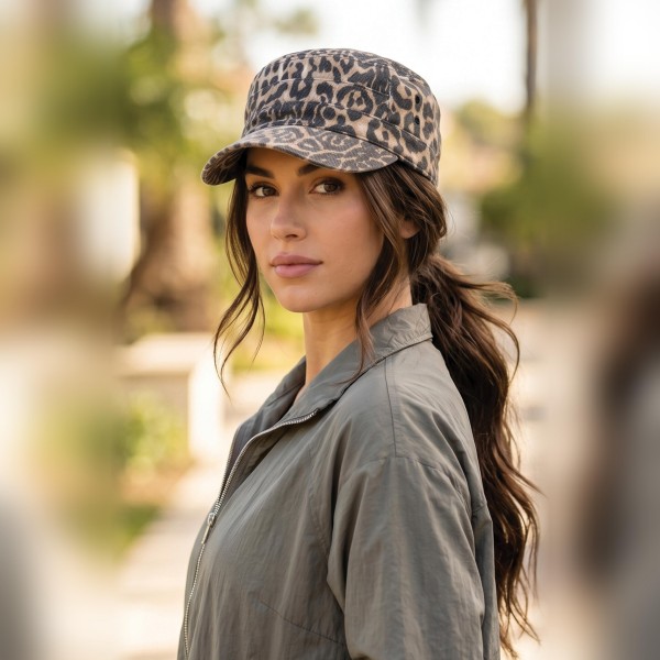 Leopard Print Cadet Cap

- One Size Fits Most
- Elastic Back
- 100% Cotton