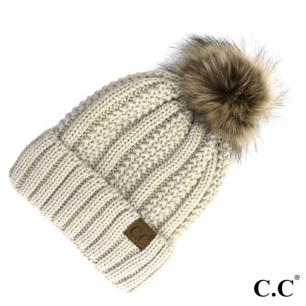 Wholesale c C YJ Fuzzy Lined Knit Beanie Faux Fur Pom One Acrylic