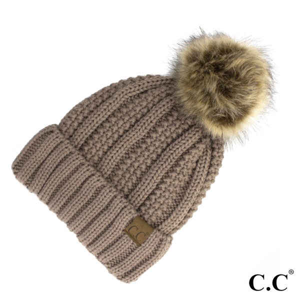 C.C YJ-820 
Fuzzy Lined Knit Beanie With Faux Fur Pom

- One Size
- 100% Acrylic