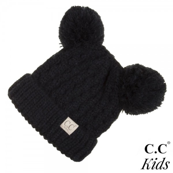 C.C KID-24 
Kids Solid Cable Knit Double Pom Beanie

- One size fits most Kids
- 100% Acrylic