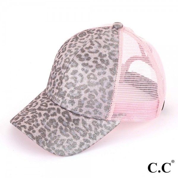 Wholesale c C BT Leopard print glitter pony trucker cap mesh Polyester Adjustabl