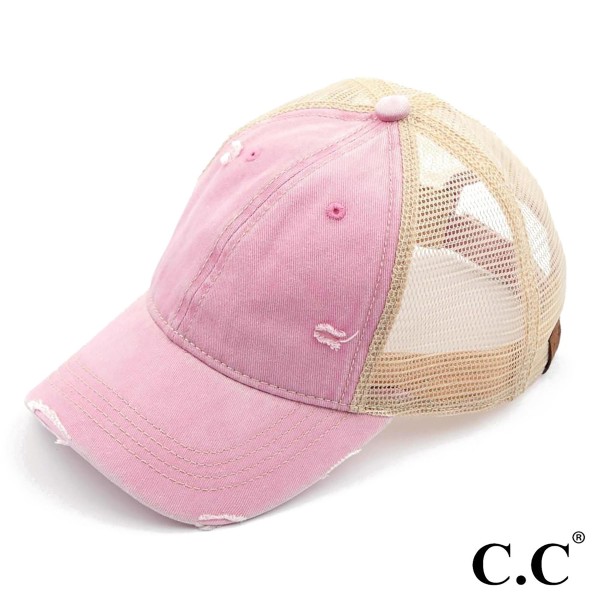 C.C. BA-912
Vintage Distressed Baseball Cap with Mesh Back

- One size fits most
- Adjustable velcro closure
- 100% Cotton