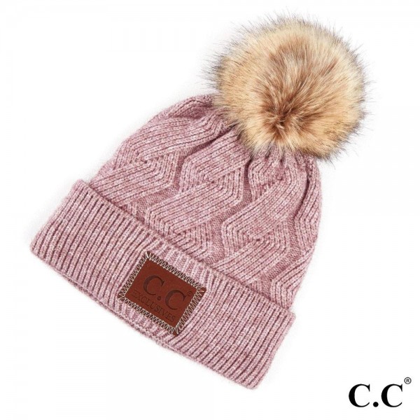 Wholesale c C HAT Geometric cable beanie faux fur pom Acrylic One fits most