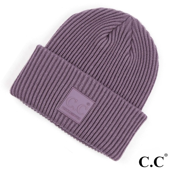 Wholesale c C HAT Solid Ribbed Knit Cuff Beanie C C Rubber Patch Viscose Polyest