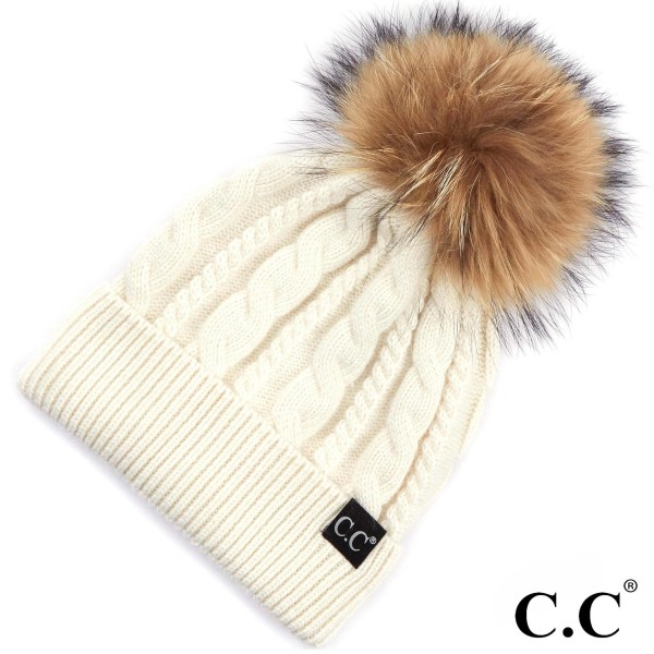 Wholesale c C HAT Real raccoon fur pom cable knit beanie One fits most Angora Ac
