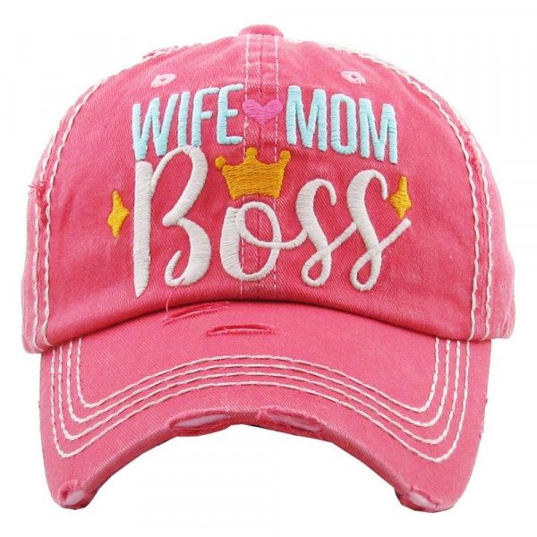 Wholesale vintage distressed baseball cap Wife Mom Boss embroidered details Cott