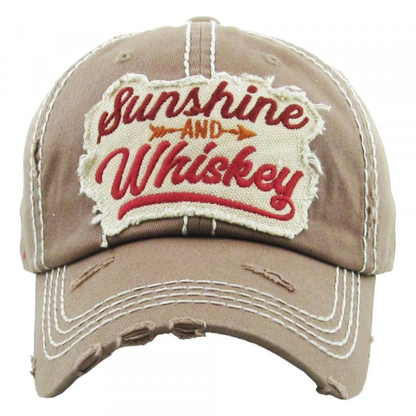 Wholesale vintage distressed baseball cap Sunshine Whiskey embroidered details C