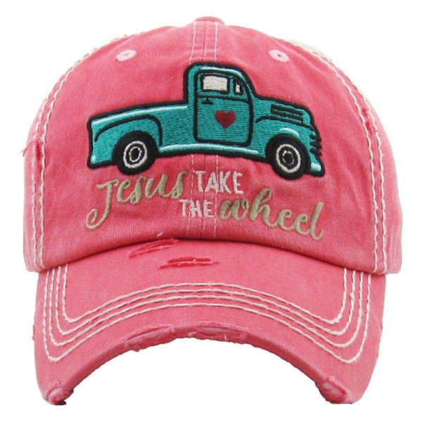 Wholesale vintage distressed baseball cap Jesus Take Wheel embroidered details C
