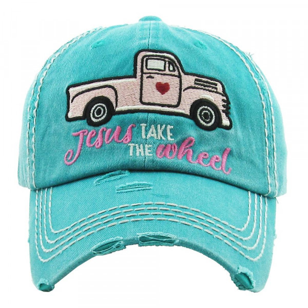 Wholesale vintage distressed baseball cap Jesus Take Wheel embroidered details C