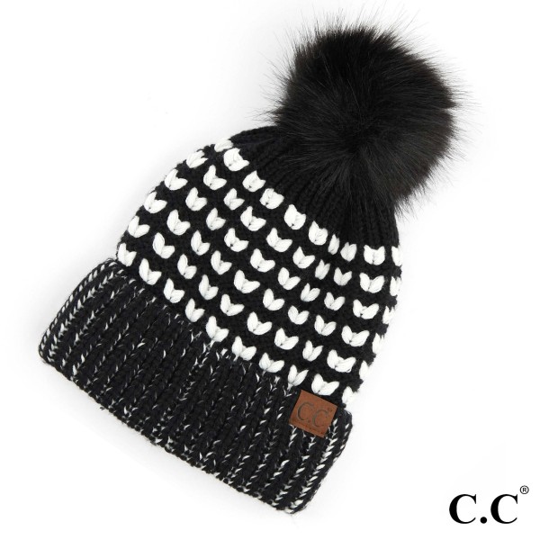 Wholesale c C HAT Two heart knit faux fur pom beanie Acrylic One fits most