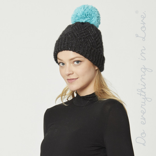 Do everything in Love Brand Chevron Knit Pom Beanie.

- One size fits most Adults
- 68% Acrylic, 32% Polyester