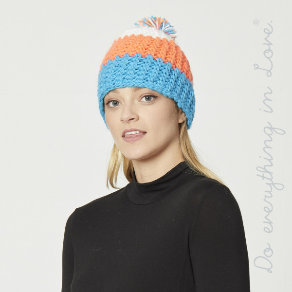 Do everything in Love brand color block knitted pom beanie.

- One size fits most adults
- 100% Acrylic